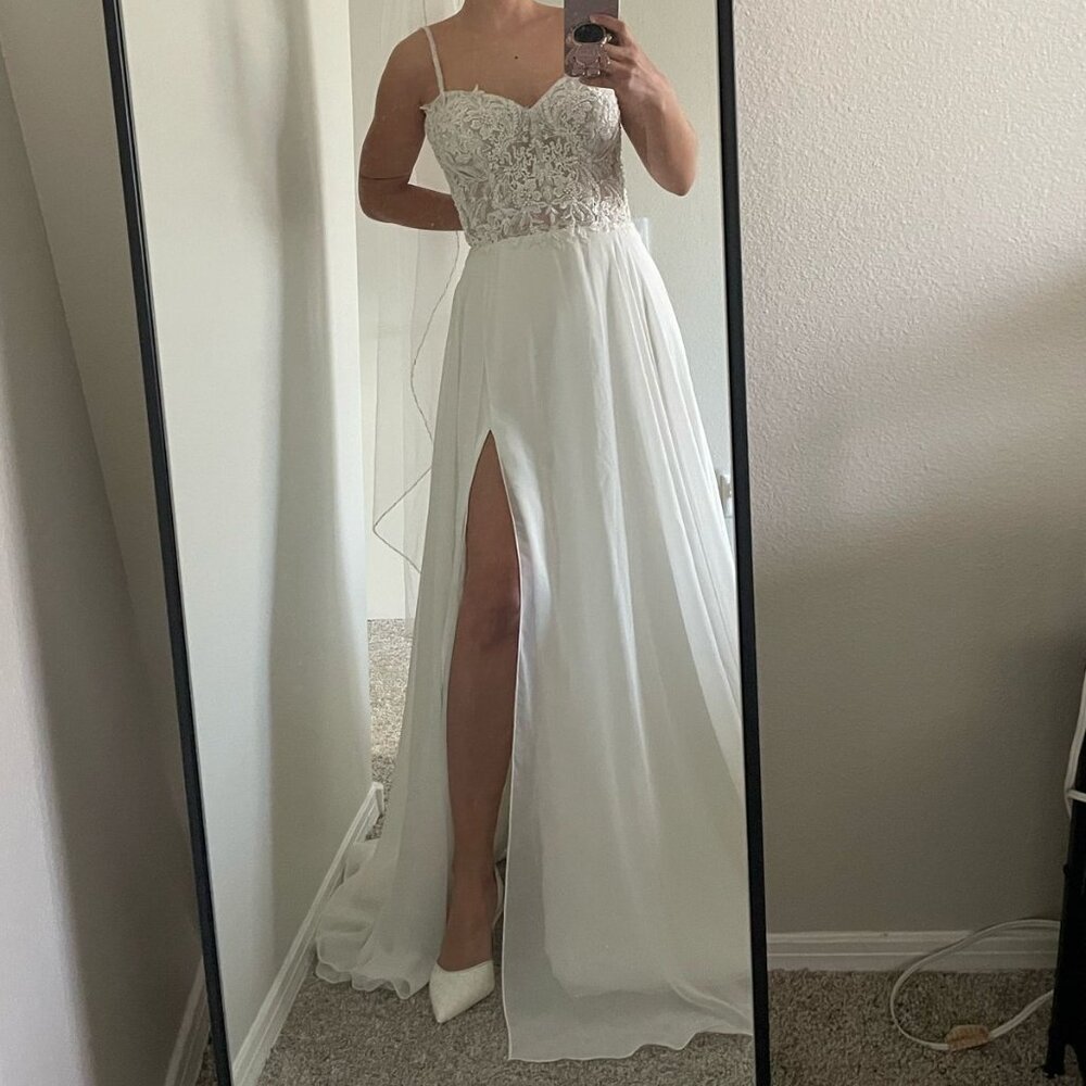 Enchanting by Mon Cheri Wedding Dress with Slit Size 6 A-line